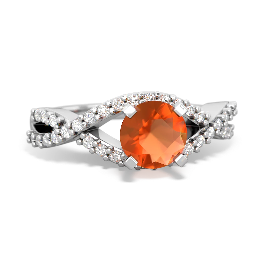 Fire Opal Diamond Twist 6Mm Round Engagment  14K White Gold ring R26406RD