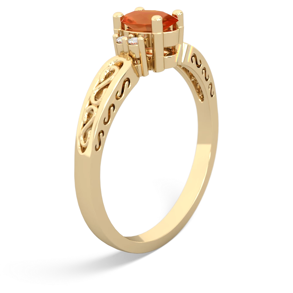 Fire Opal Filligree Scroll Oval 14K Yellow Gold ring R0812