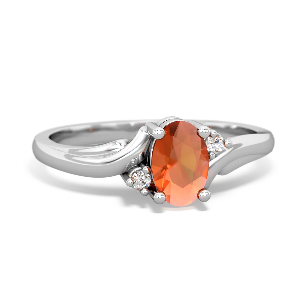 Fire Opal Elegant Swirl 14K White Gold ring R2173