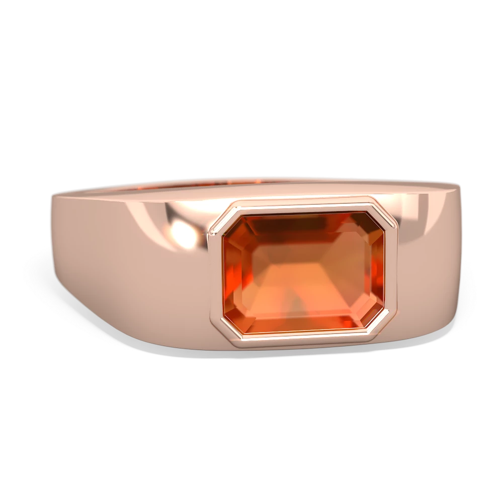 Fire Opal Men's Emerald-Cut Bezel 14K Rose Gold ring R0410