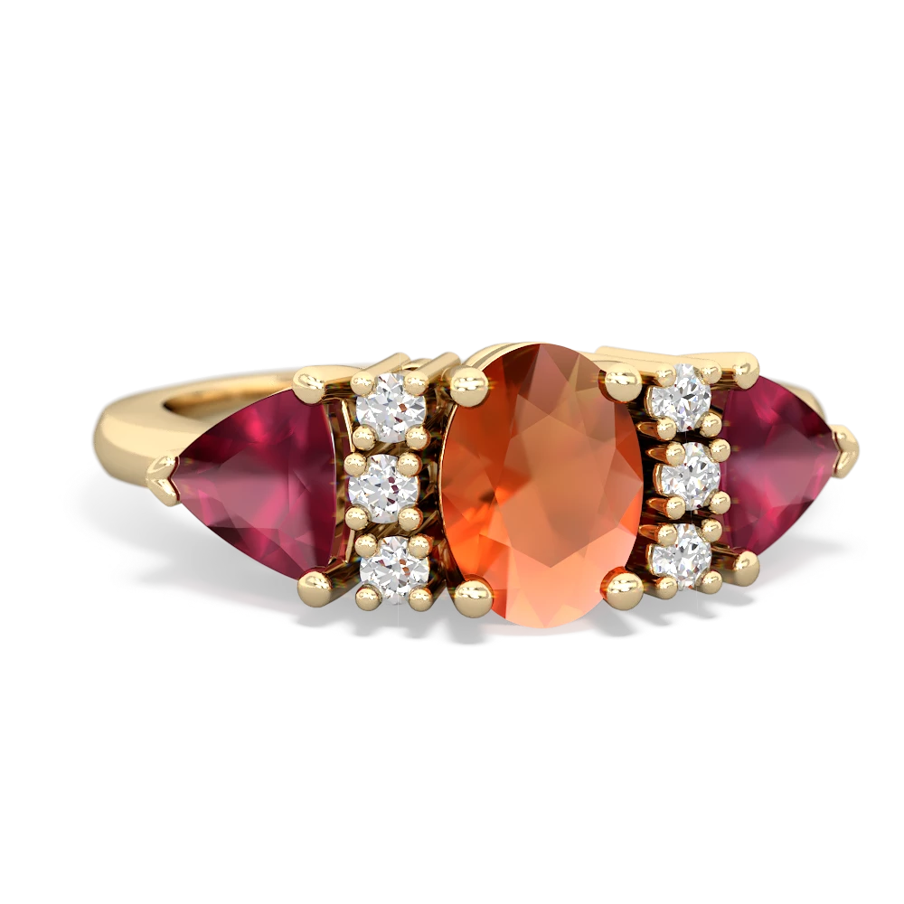 Fire Opal Antique Style Three Stone 14K Yellow Gold ring R2186