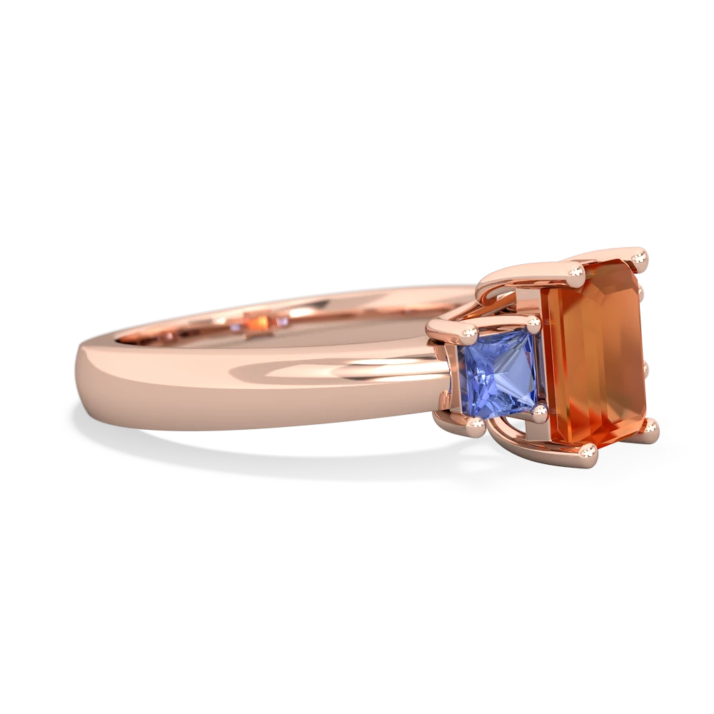 Fire Opal Three Stone Emerald-Cut Trellis 14K Rose Gold ring R4021