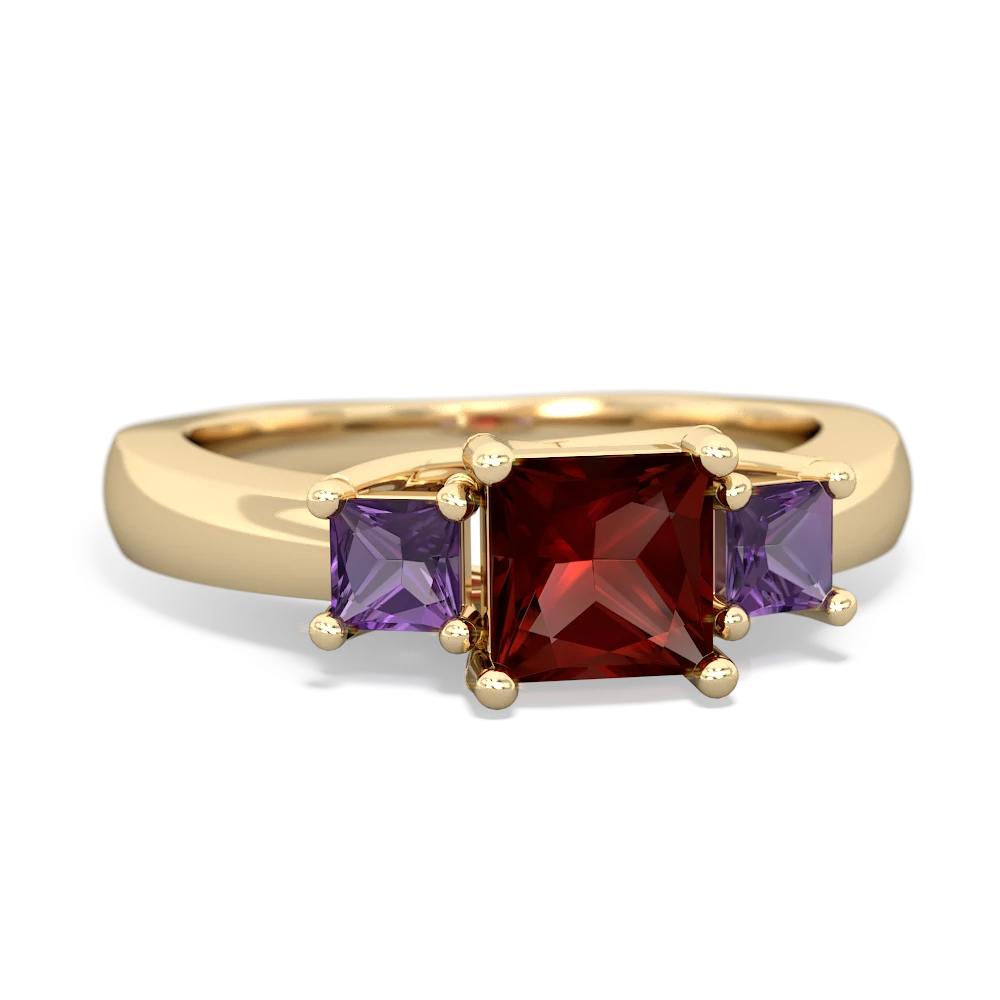 Garnet Three Stone Trellis 14K Yellow Gold ring R4015