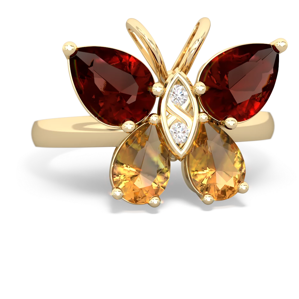 Garnet Butterfly 14K Yellow Gold ring R2215