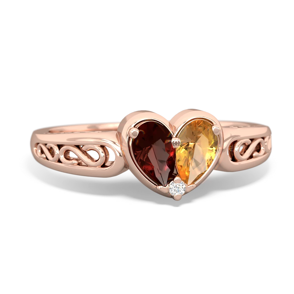 Garnet Filligree 'One Heart' 14K Rose Gold ring R5070