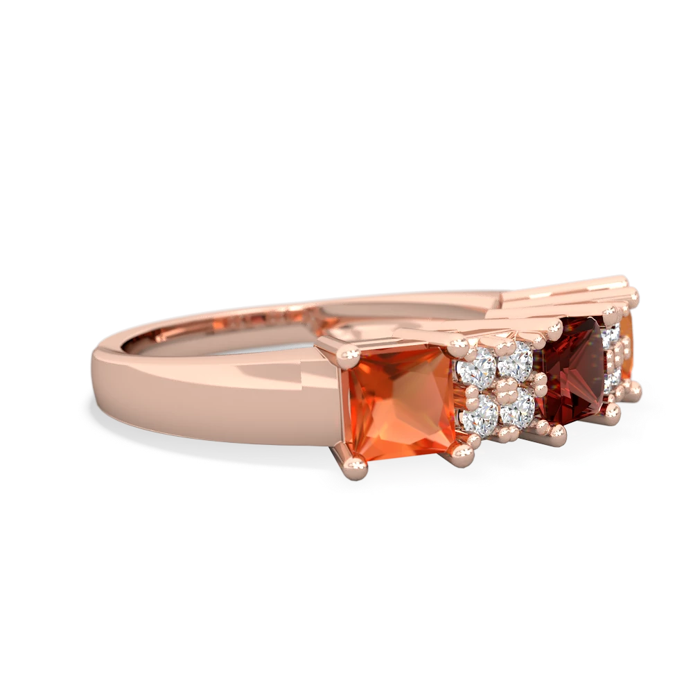 Garnet Three Stone Diamond Cluster 14K Rose Gold ring R2592