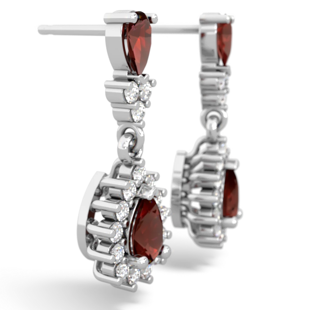 Garnet Halo Pear Dangle 14K White Gold earrings E1882