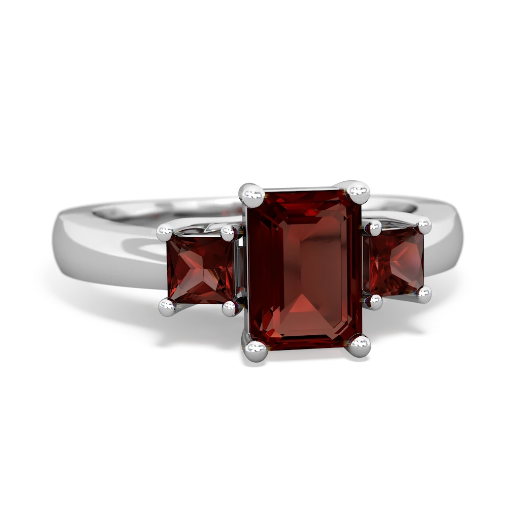 Ruby Three Stone Emerald-Cut Trellis 14K White Gold ring R4021