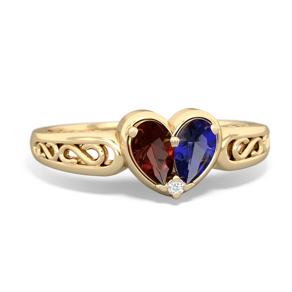 Garnet Filligree 'One Heart' 14K Yellow Gold ring R5070