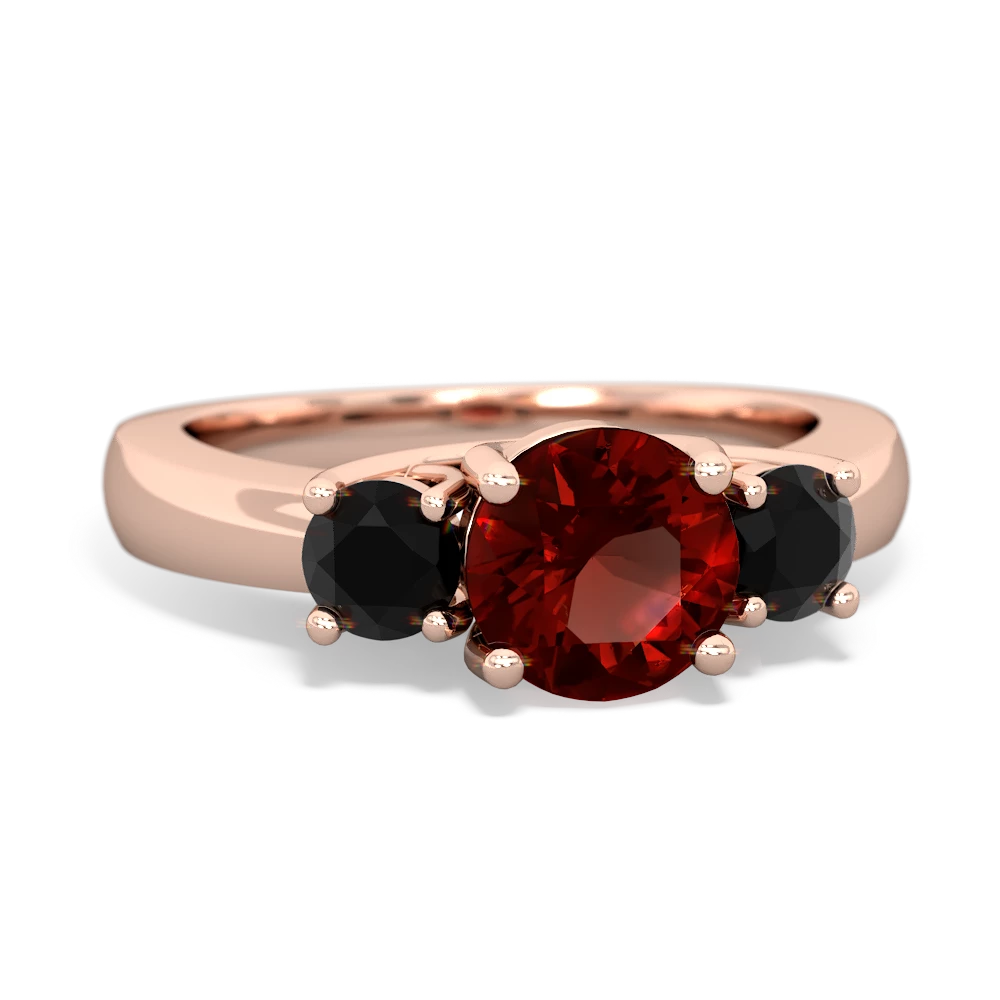 Garnet Three Stone Round Trellis 14K Rose Gold ring R4018