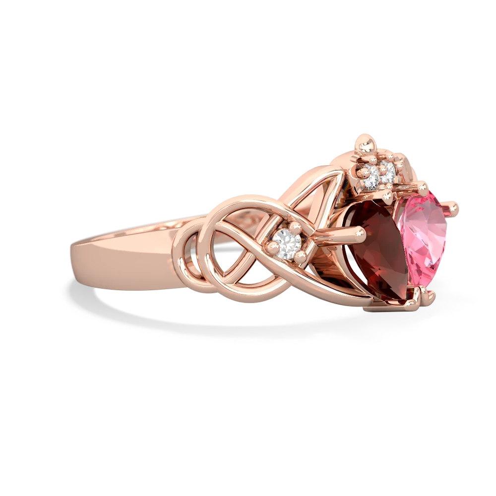 Garnet 'One Heart' Celtic Knot Claddagh 14K Rose Gold ring R5322
