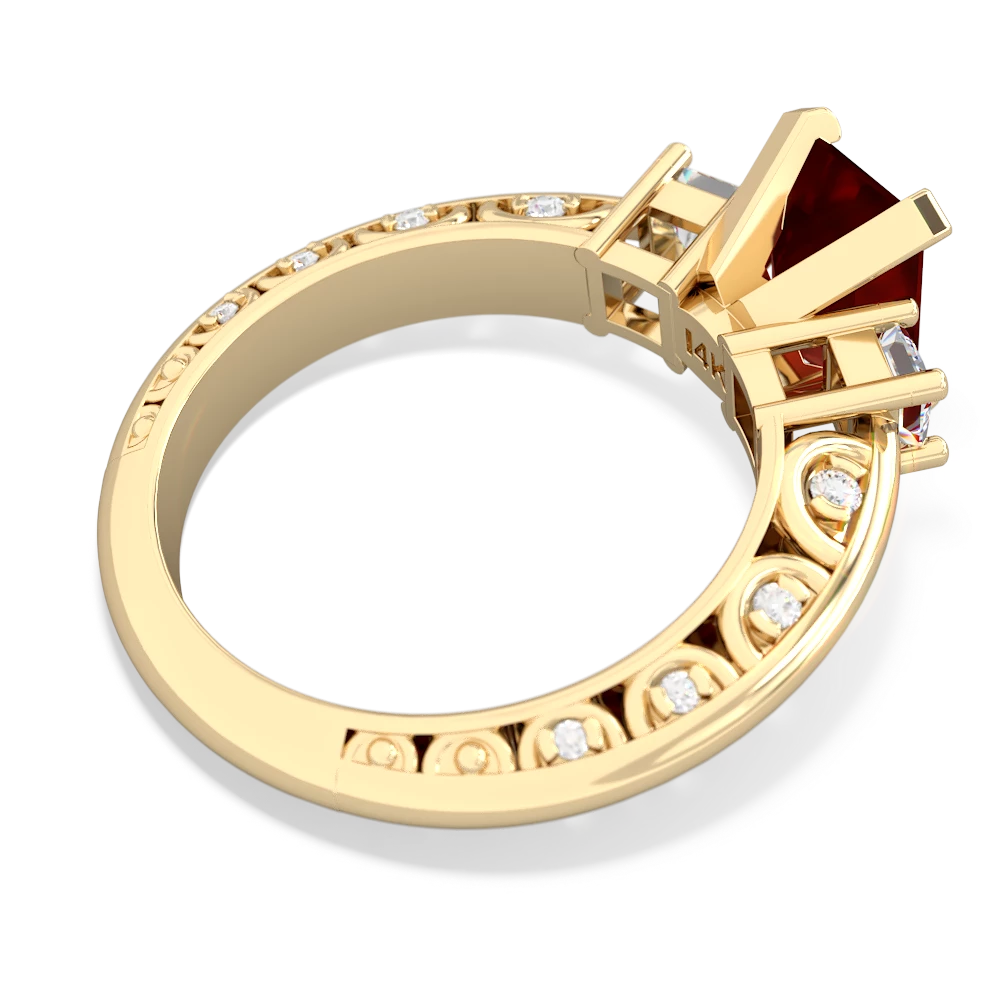 Garnet Art Deco Diamond 8X6 Emerald-Cut Engagement 14K Yellow Gold ring R20018EM