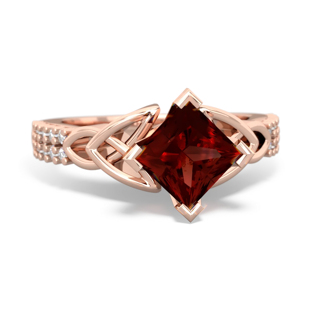 Garnet Celtic Knot 6Mm Princess Engagement 14K Rose Gold ring R26446SQ