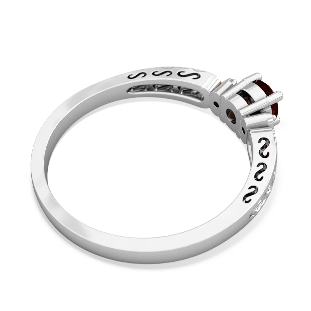 Garnet Filligree Scroll Round 14K White Gold ring R0829