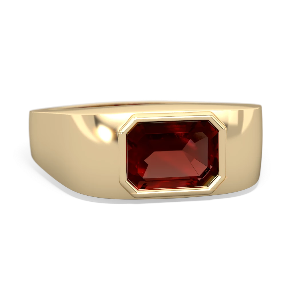 Garnet Men's Emerald-Cut Bezel 14K Yellow Gold ring R0410