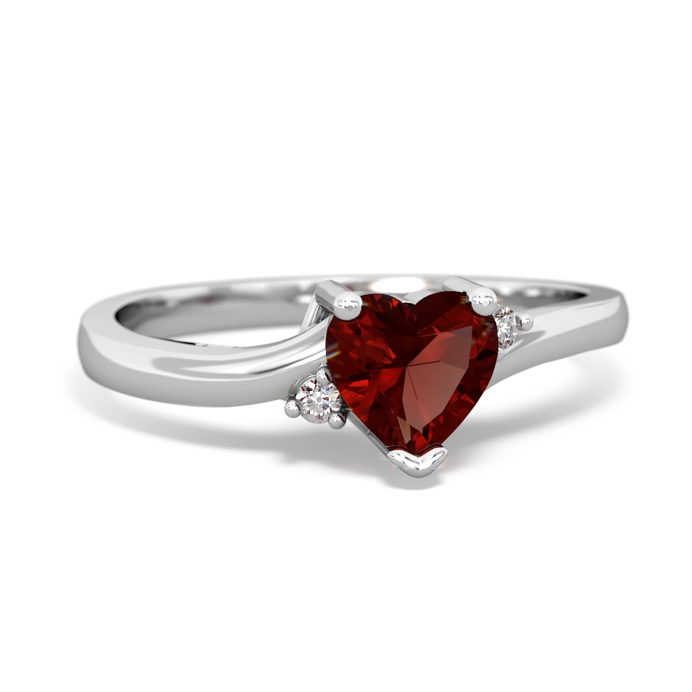 Garnet Delicate Heart 14K White Gold ring R0203