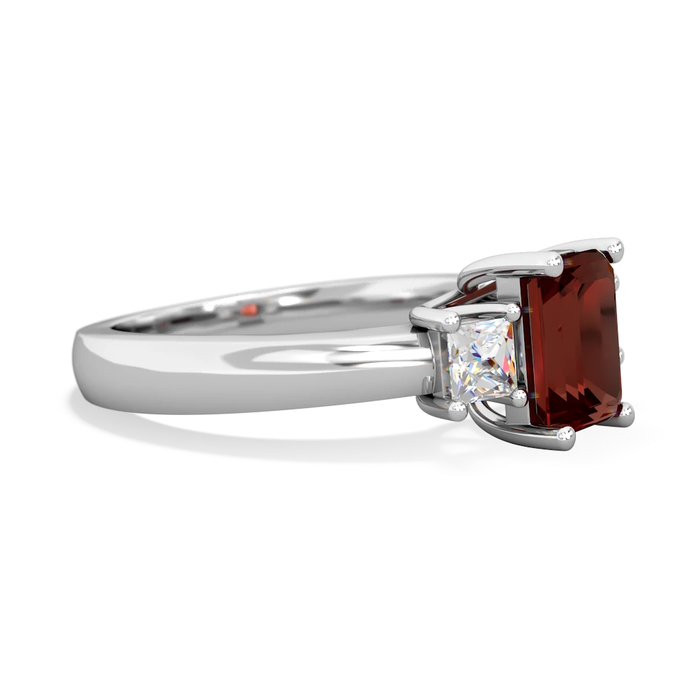 Garnet Diamond Three Stone Emerald-Cut Trellis 14K White Gold ring R4021