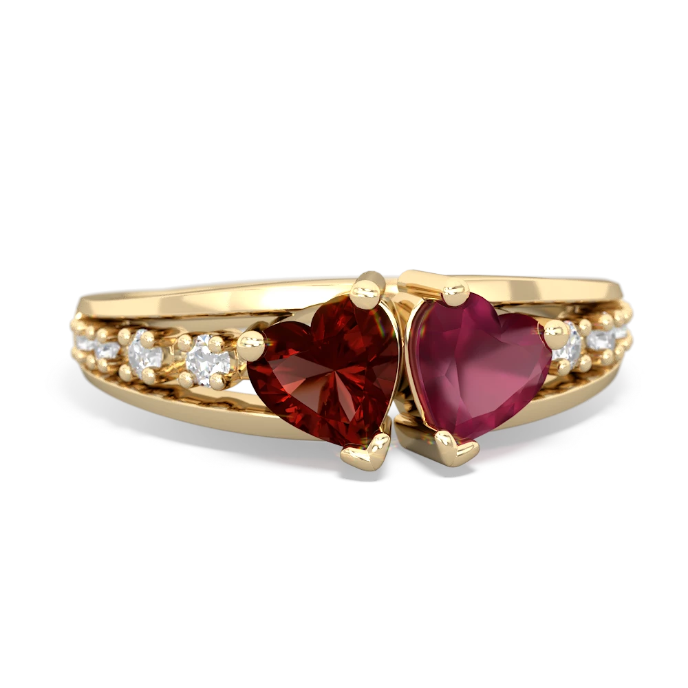Garnet Heart To Heart 14K Yellow Gold ring R3342