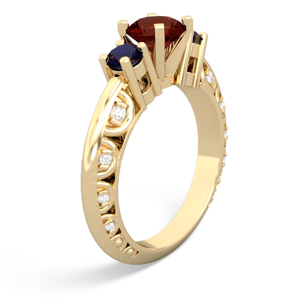 Garnet Art Deco Eternal Embrace Engagement 14K Yellow Gold ring C2003