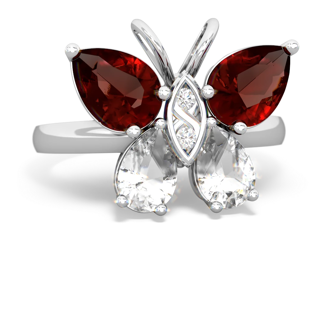 Garnet Butterfly 14K White Gold ring R2215