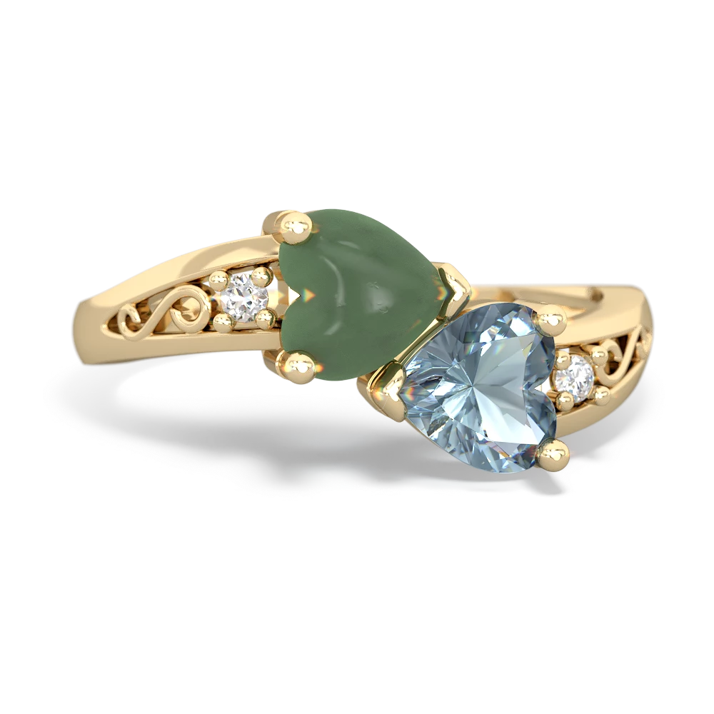 Jade Snuggling Hearts 14K Yellow Gold ring R2178