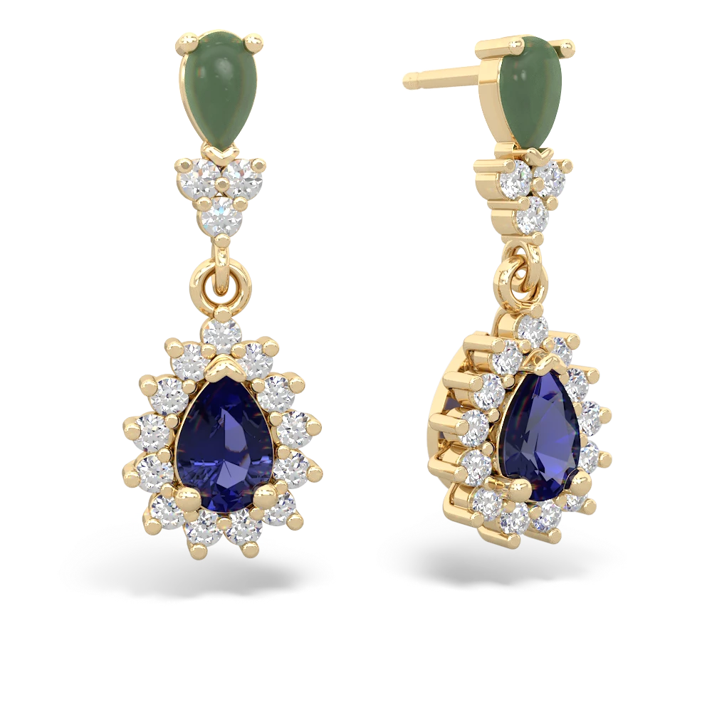 Jade Halo Pear Dangle 14K Yellow Gold earrings E1882