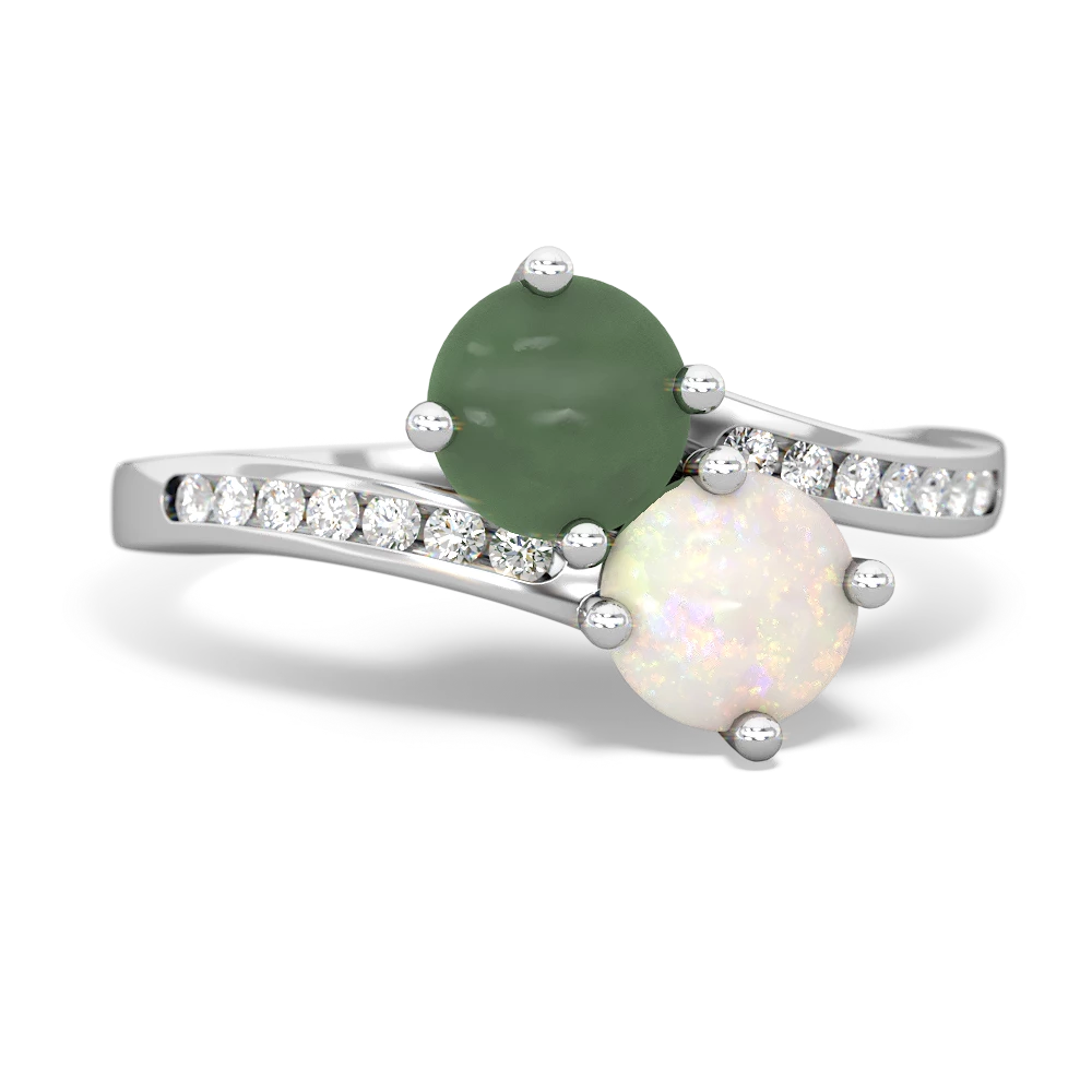 Jade Channel Set Two Stone 14K White Gold ring R5303
