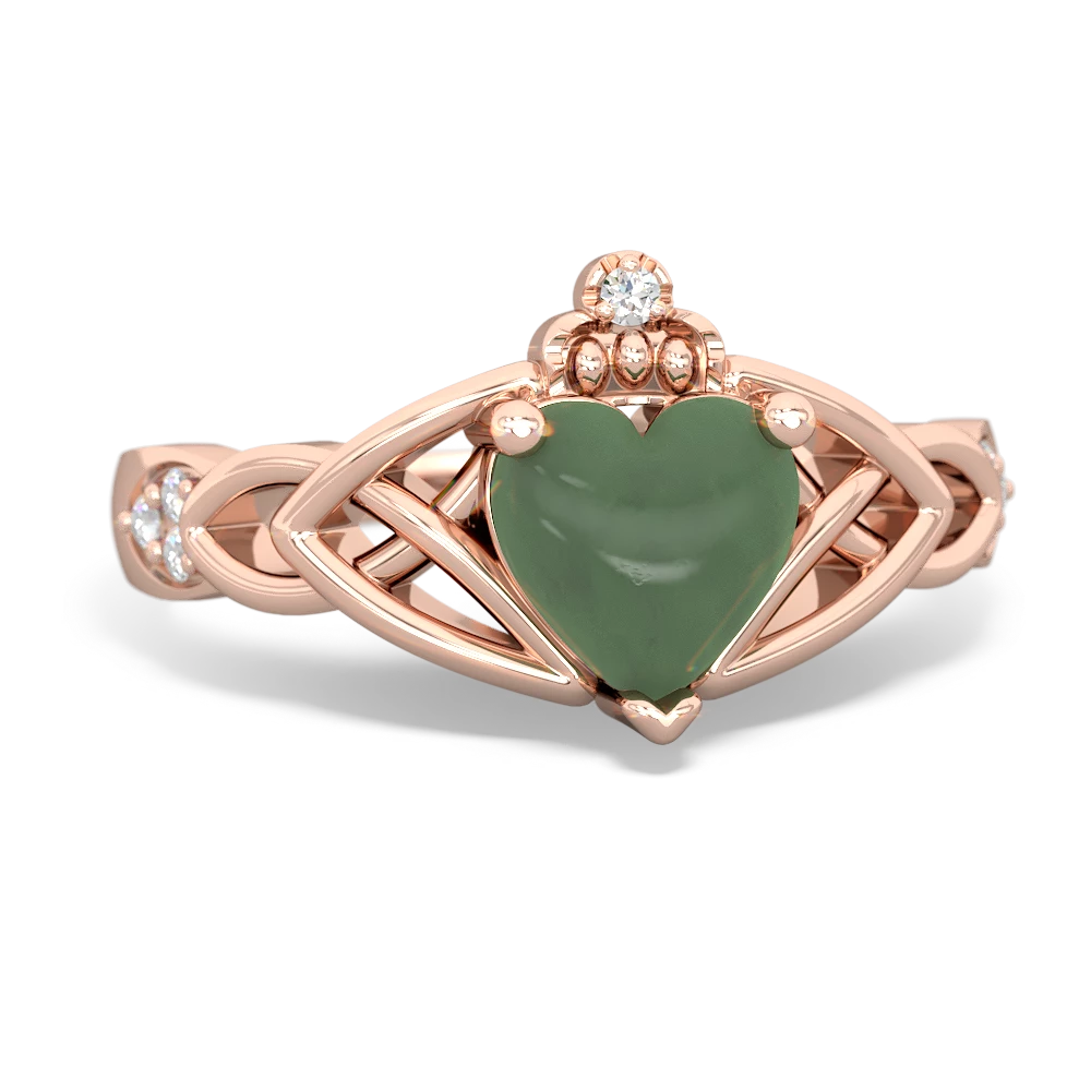 Jade Claddagh Celtic Knot Diamond 14K Rose Gold ring R5001
