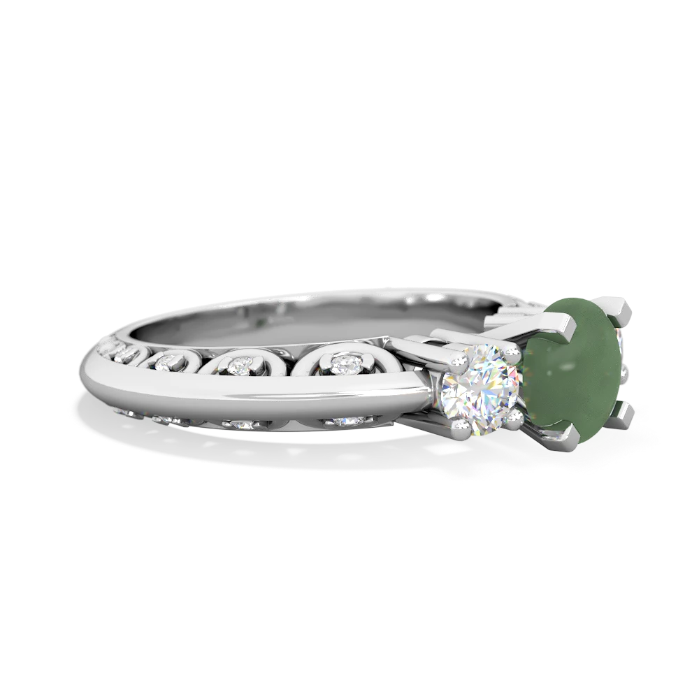Jade Art Deco Diamond 6Mm Round Engagment 14K White Gold ring R2003