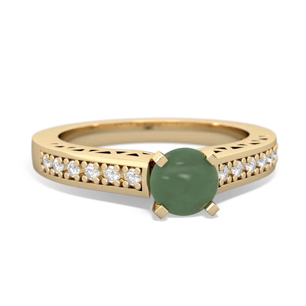 Jade Art Deco Engagement 5Mm Round 14K Yellow Gold ring R26355RD