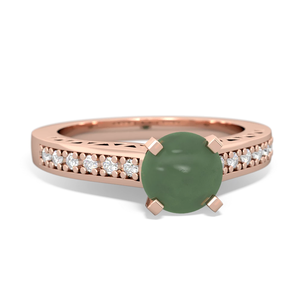Jade Art Deco Engagement 6Mm Round 14K Rose Gold ring R26356RD
