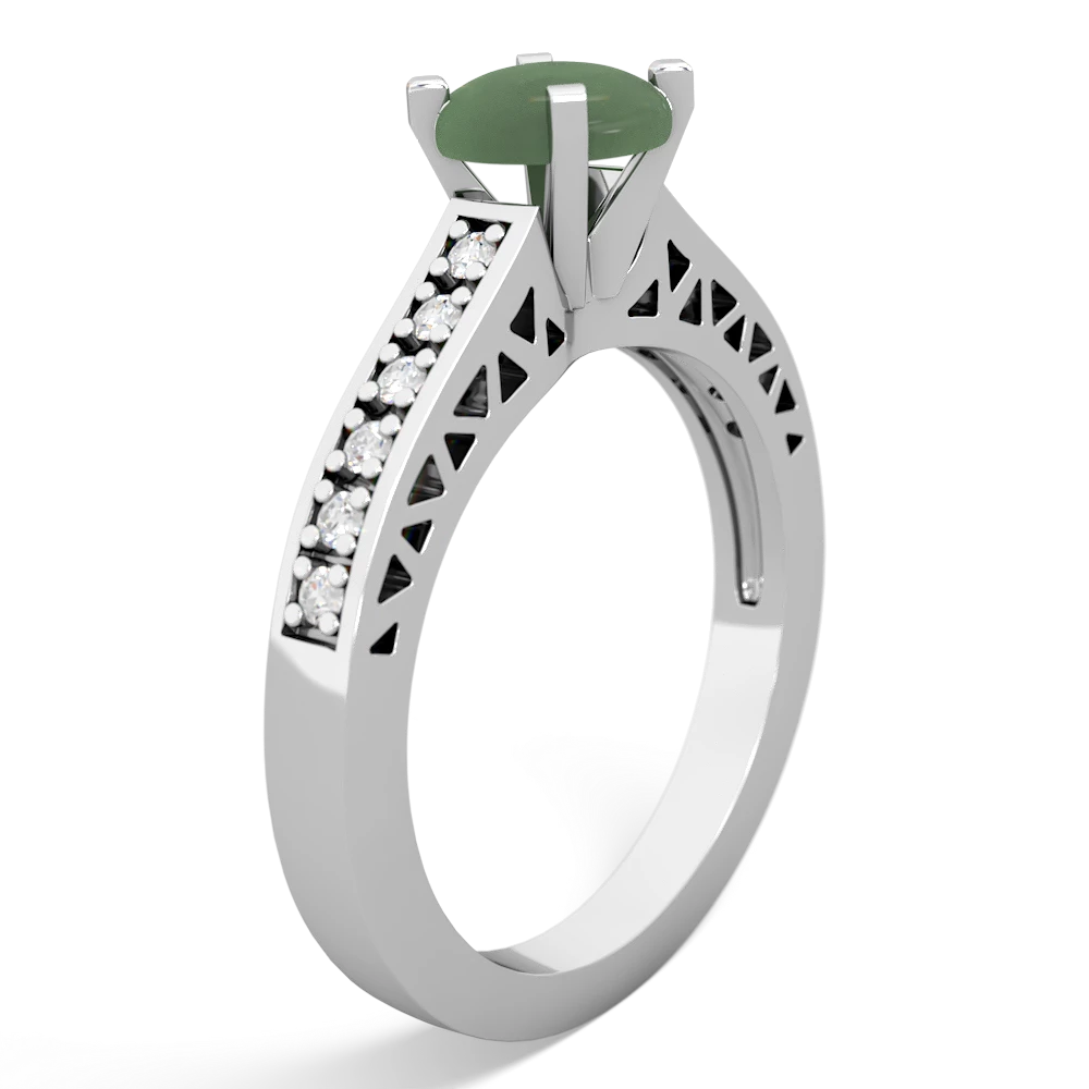 Jade Art Deco Engagement 6Mm Round 14K White Gold ring R26356RD
