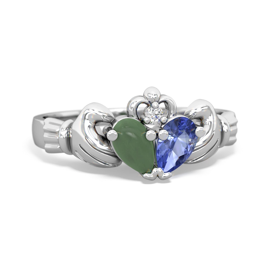 Jade 'Our Heart' Claddagh 14K White Gold ring R2388