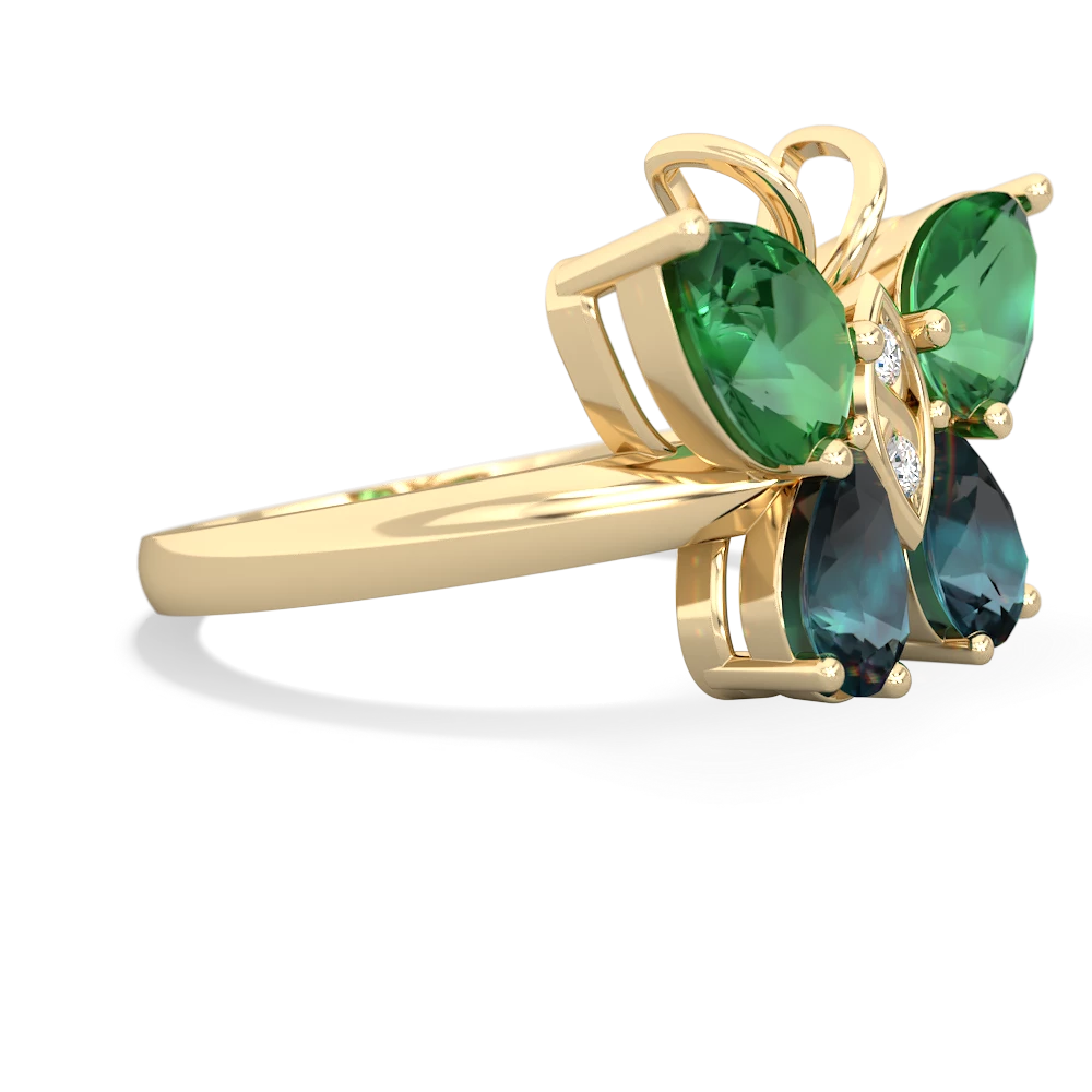 Lab Emerald Butterfly 14K Yellow Gold ring R2215