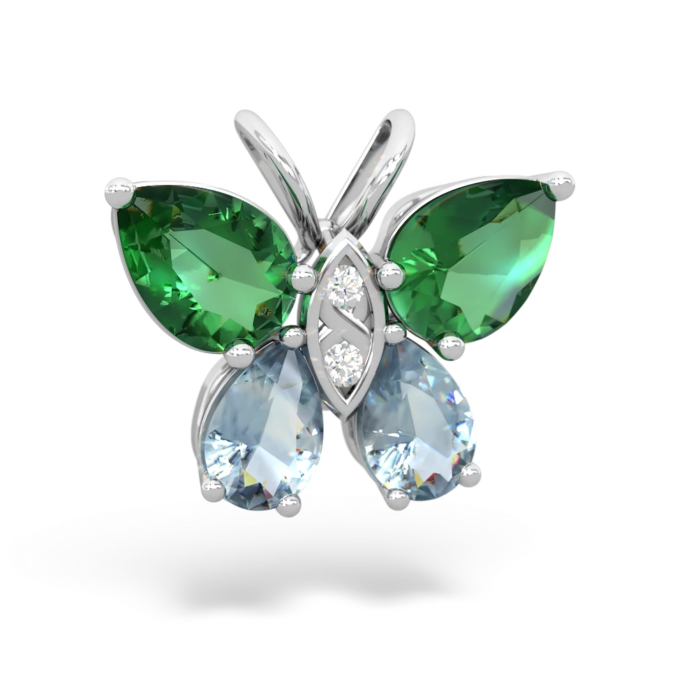 Lab Emerald Butterfly 14K White Gold pendant P2215
