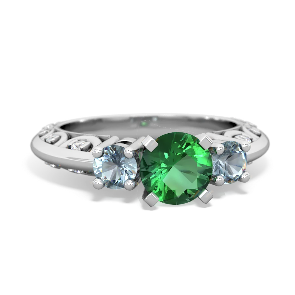 Lab Emerald Art Deco Eternal Embrace Engagement 14K White Gold ring C2003