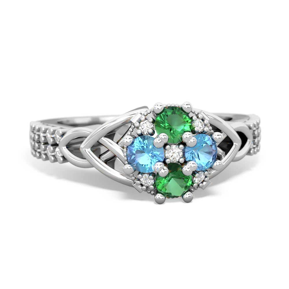 Lab Emerald Celtic Knot Cluster Engagement 14K White Gold ring R26443RD