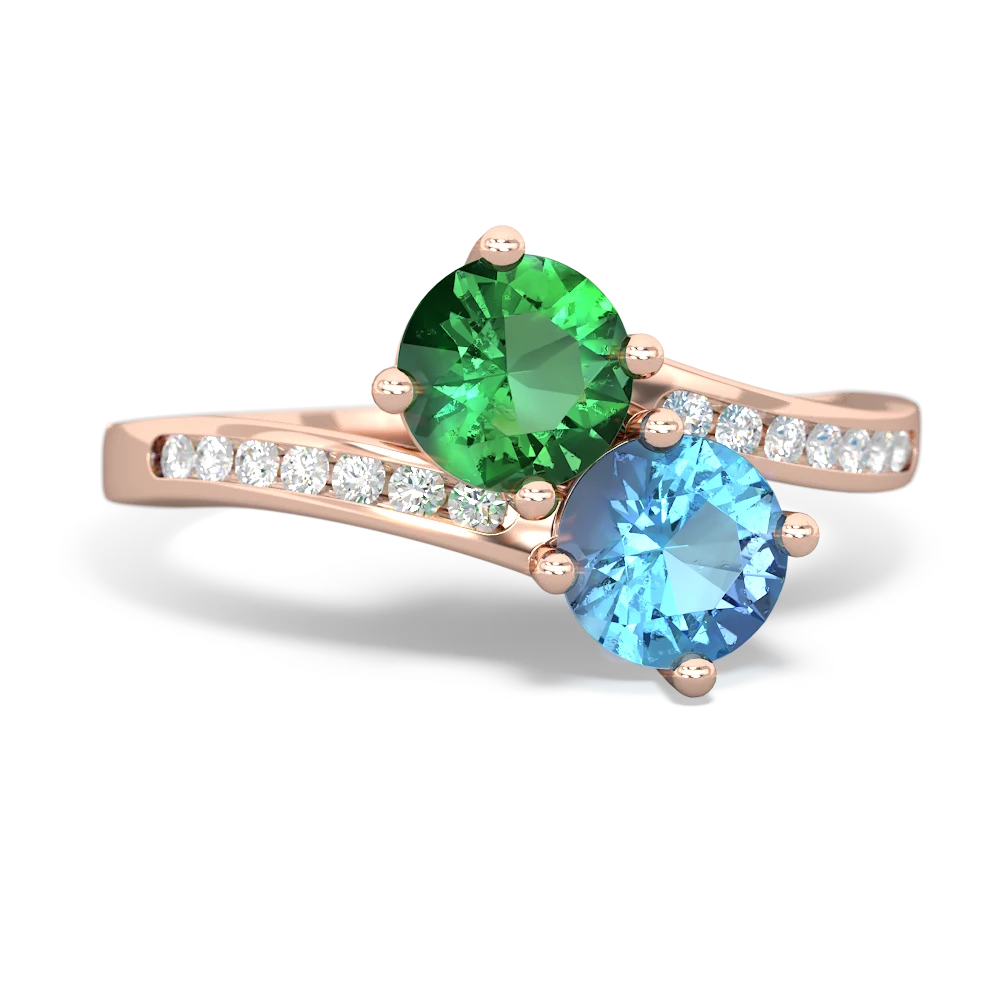 Lab Emerald Channel Set Two Stone 14K Rose Gold ring R5303