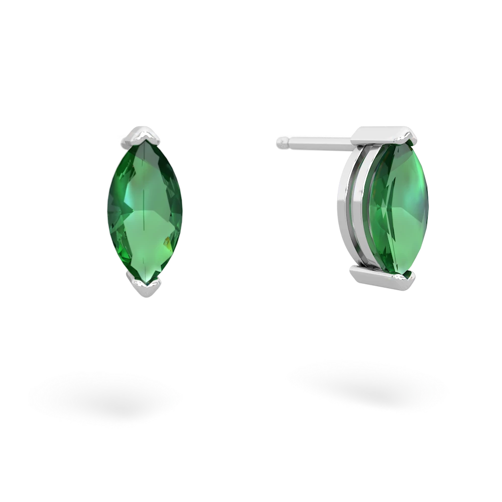 Lab Emerald 8X4mm Marquise Stud 14K White Gold earrings E1701