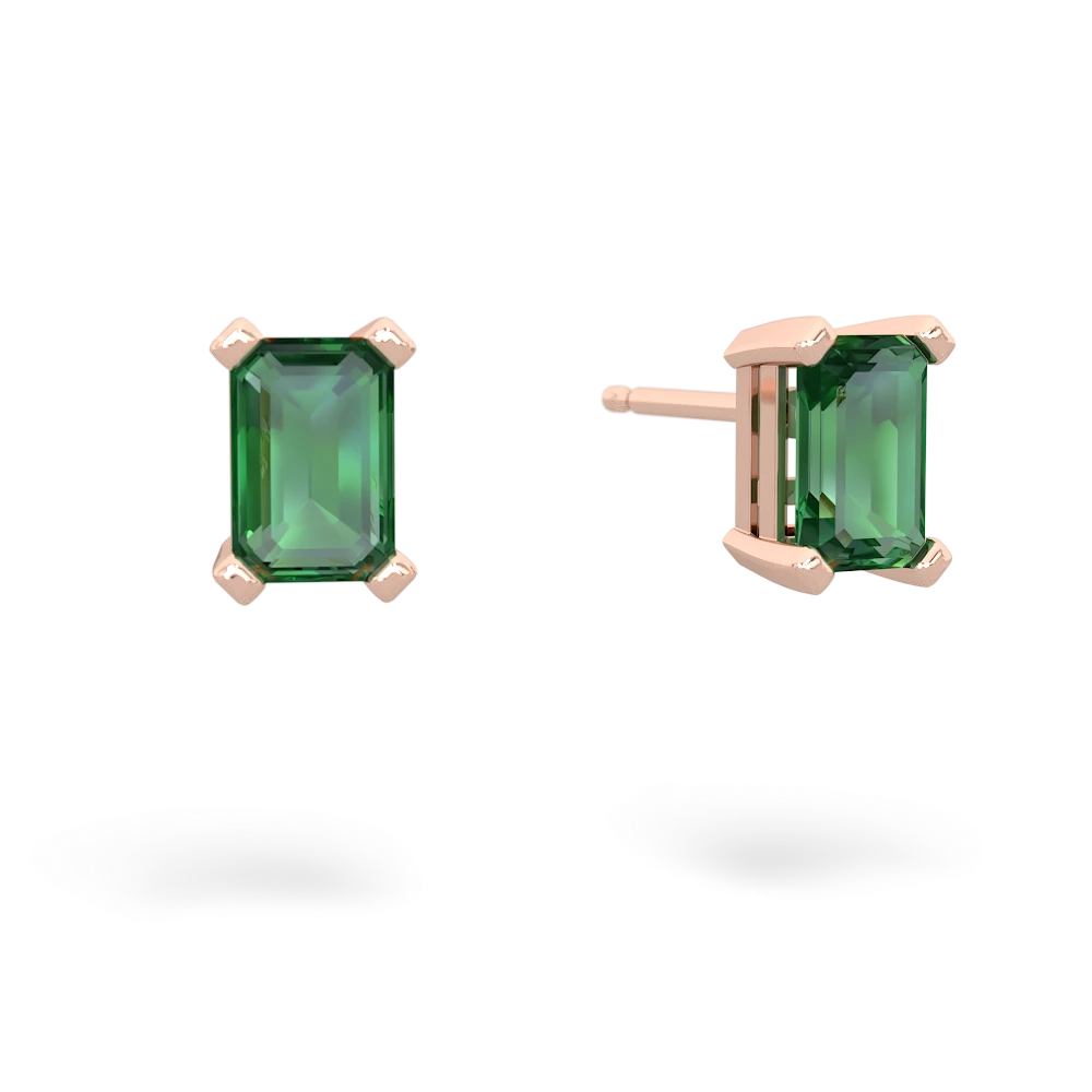 Lab Emerald 6X4mm Emerald-Cut Stud 14K Rose Gold earrings E1855