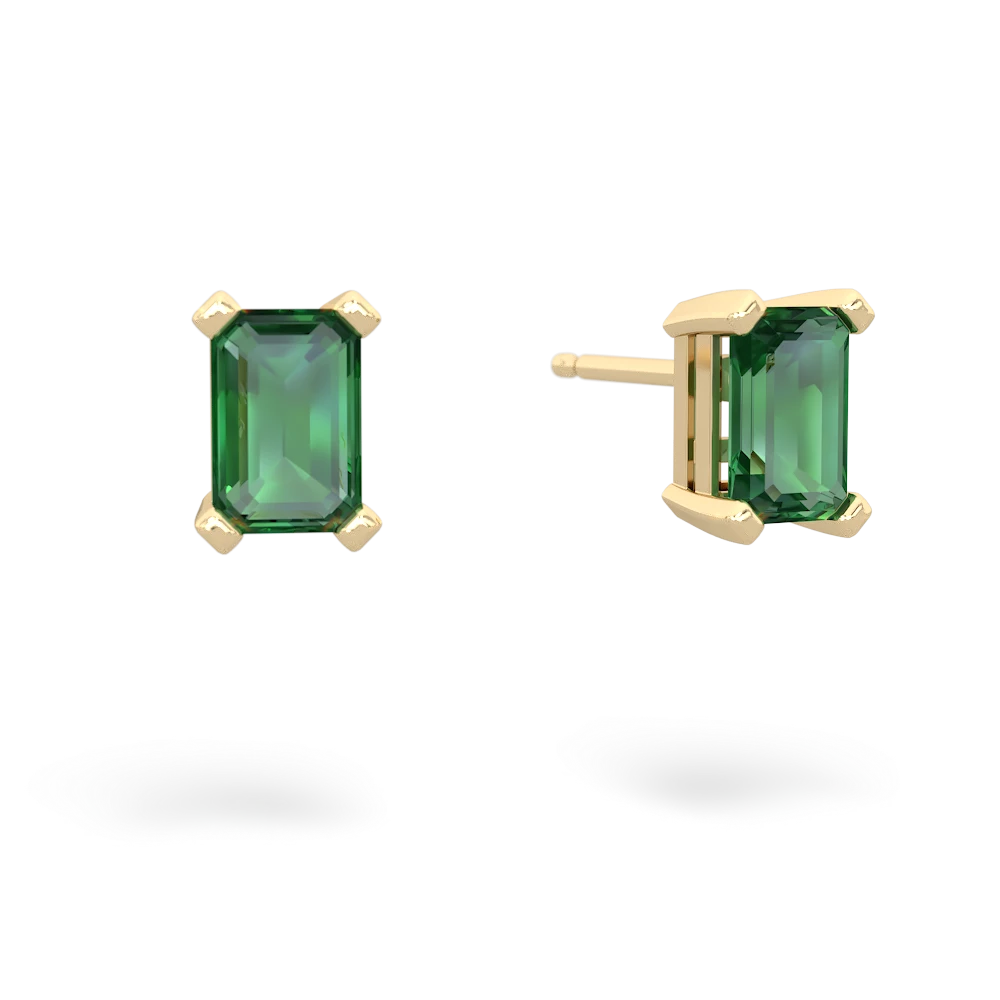 Lab Emerald 6X4mm Emerald-Cut Stud 14K Yellow Gold earrings E1855