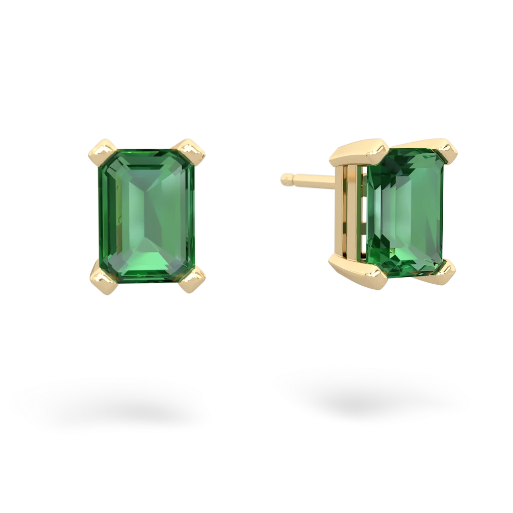 Lab Emerald 7X5mm Emerald-Cut Stud 14K Yellow Gold earrings E1856