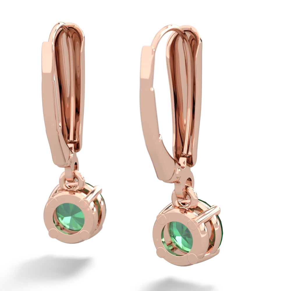 Lab Emerald 6Mm  Round Lever Back 14K Rose Gold earrings E2786
