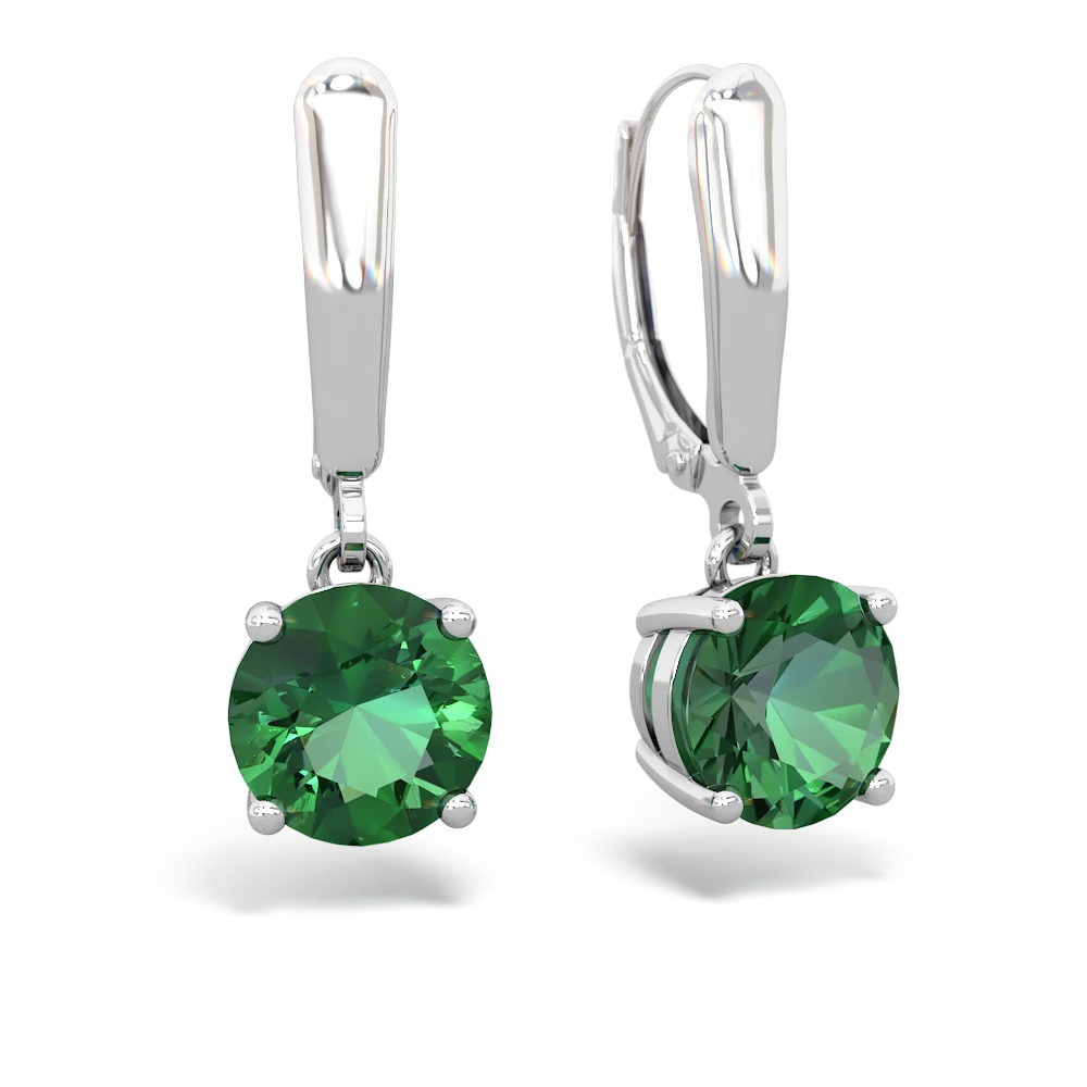 Lab Emerald 8Mm Round Lever Back 14K White Gold earrings E2788
