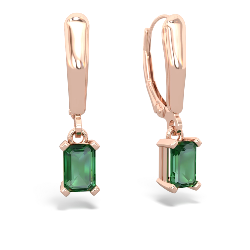 Lab Emerald 6X4mm Emerald-Cut Lever Back 14K Rose Gold earrings E2855