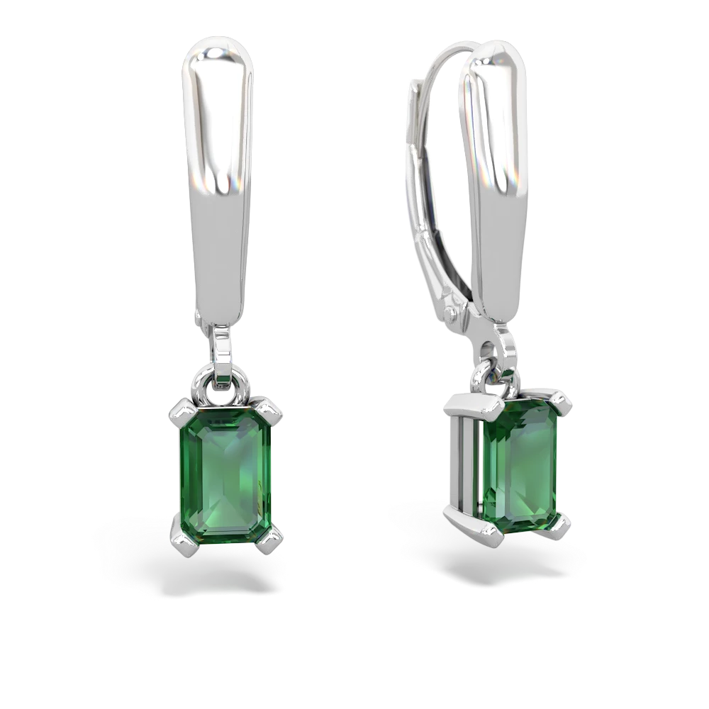 Lab Emerald 6X4mm Emerald-Cut Lever Back 14K White Gold earrings E2855