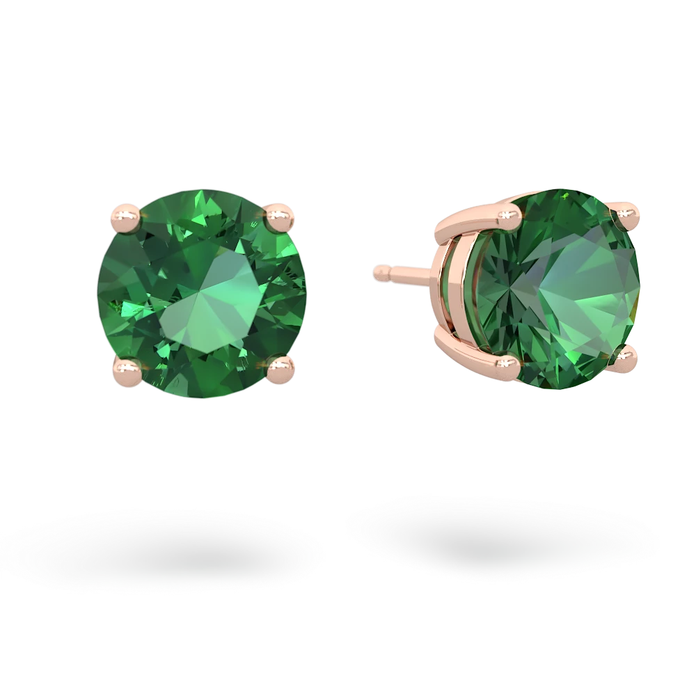 Lab Emerald 8Mm Round Stud 14K Rose Gold earrings E1788