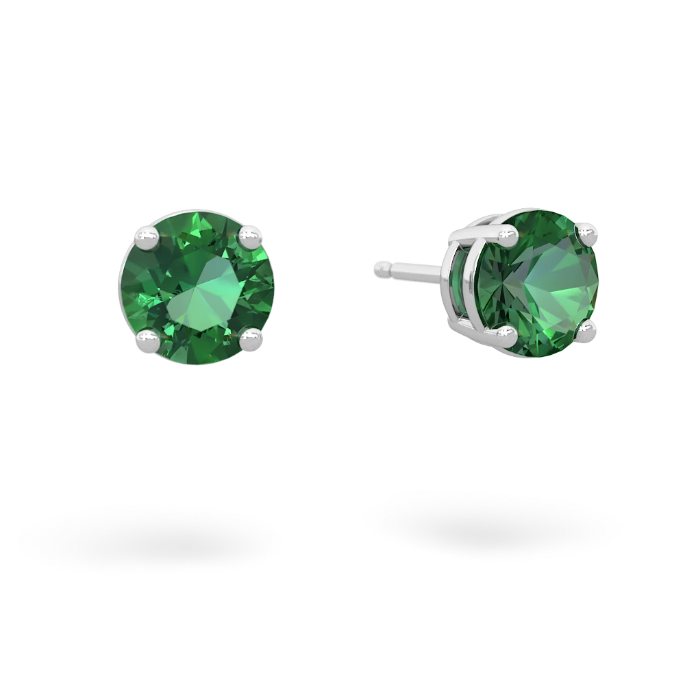 Lab Emerald 6Mm Round Stud 14K White Gold earrings E1786