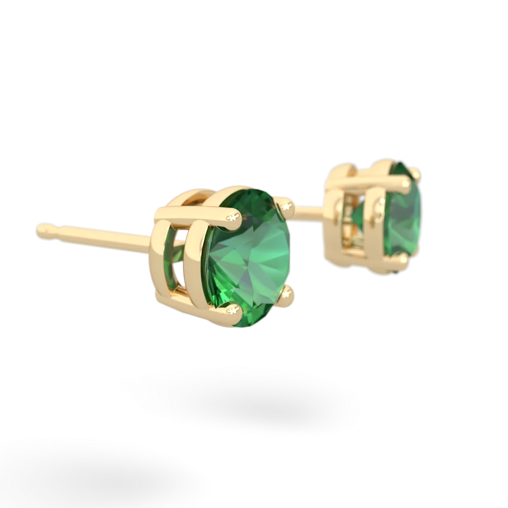 Lab Emerald 6Mm Round Stud 14K Yellow Gold earrings E1786