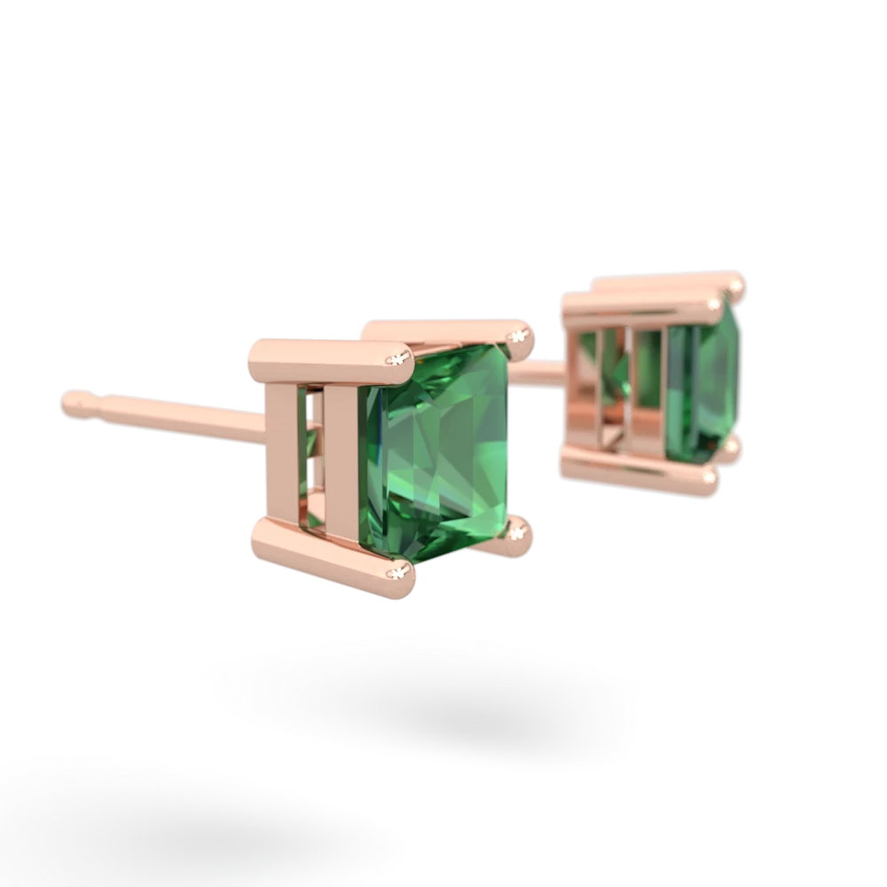 Lab Emerald 5Mm Princess Cut Stud 14K Rose Gold earrings E1789